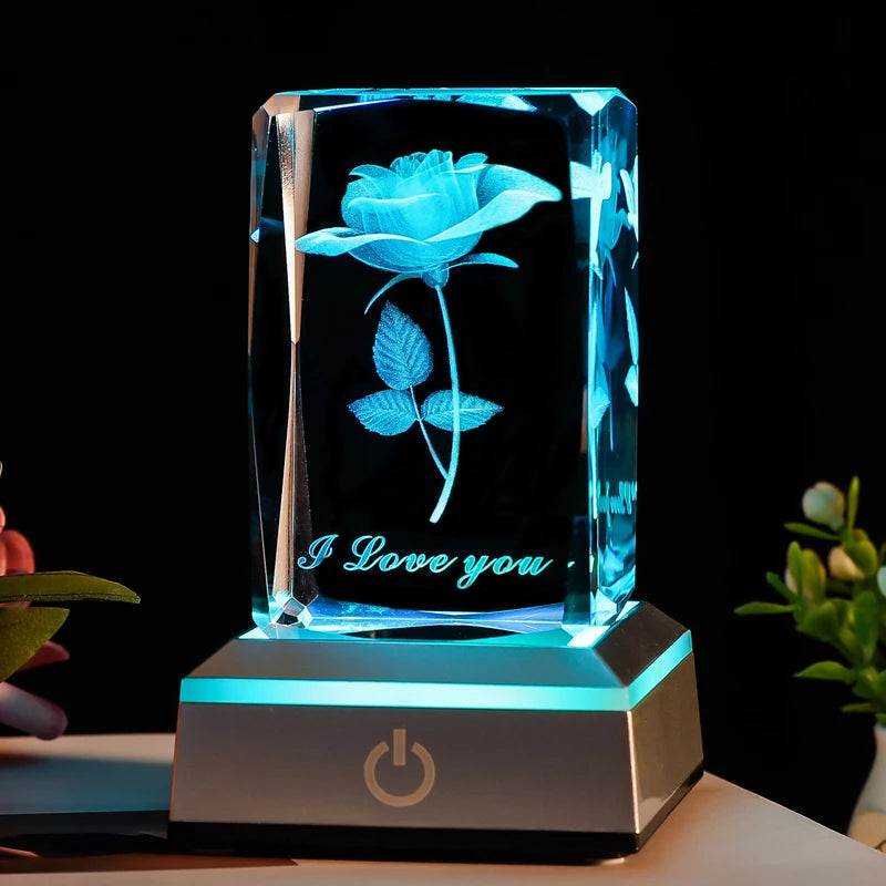 3D Rose Crystal Night Light